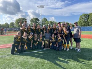 Calvary Softball 2022 State Championship team photo with trophy